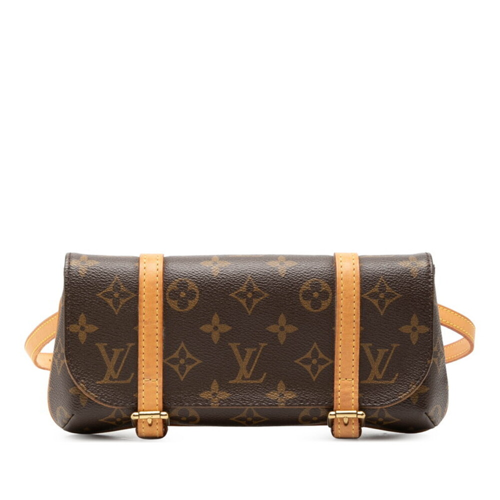 LOUIS VUITTON Authentic Brown Monogram Leather Pochette Fanny Pack